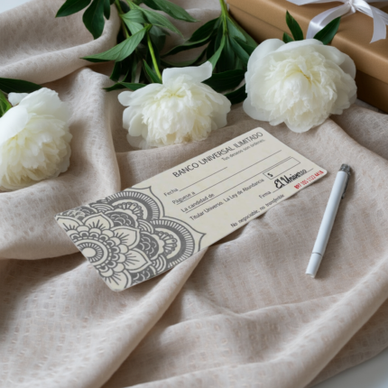 cheque de gratitud con flores