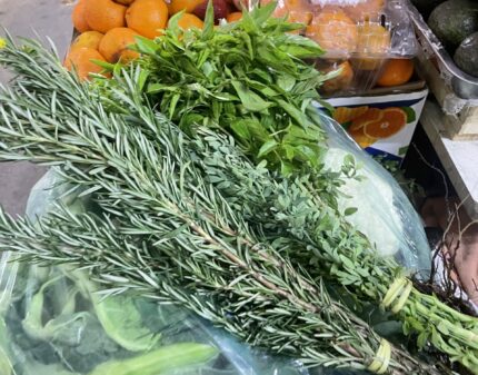 albahacar ruda y romero hierbas del mercado